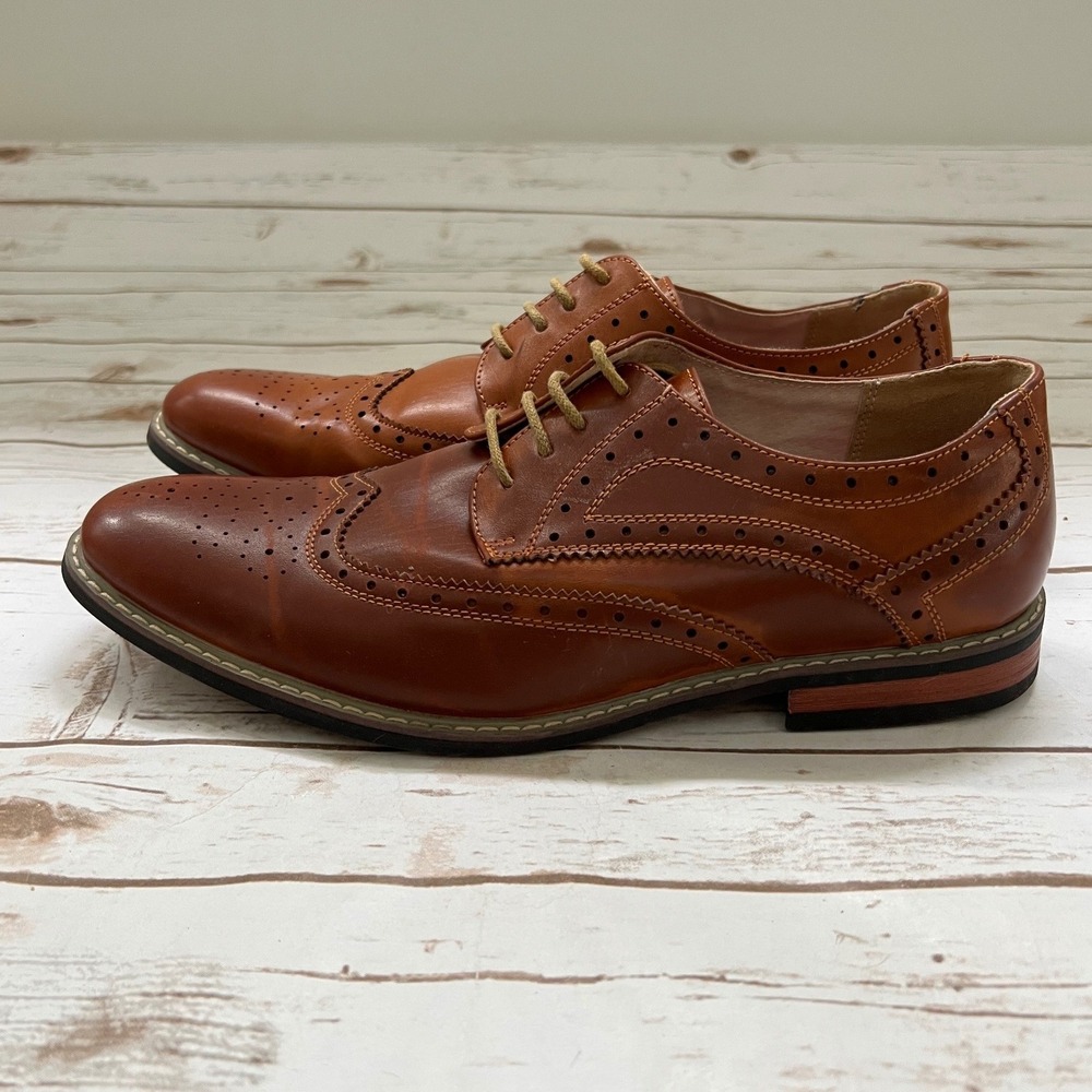 Bruno Marc Prince-3 Wingtip Oxford Cognac Brown Brogue Dress Shoes 10.5